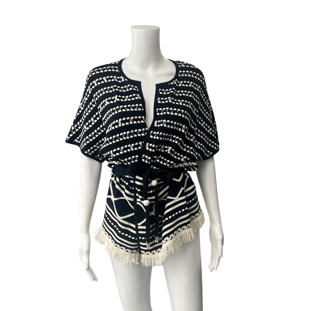 St. John Black White Stripe Belted Wrap Sweater Top size Small